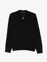 Low Brand Polo Zip in lana blu uomo