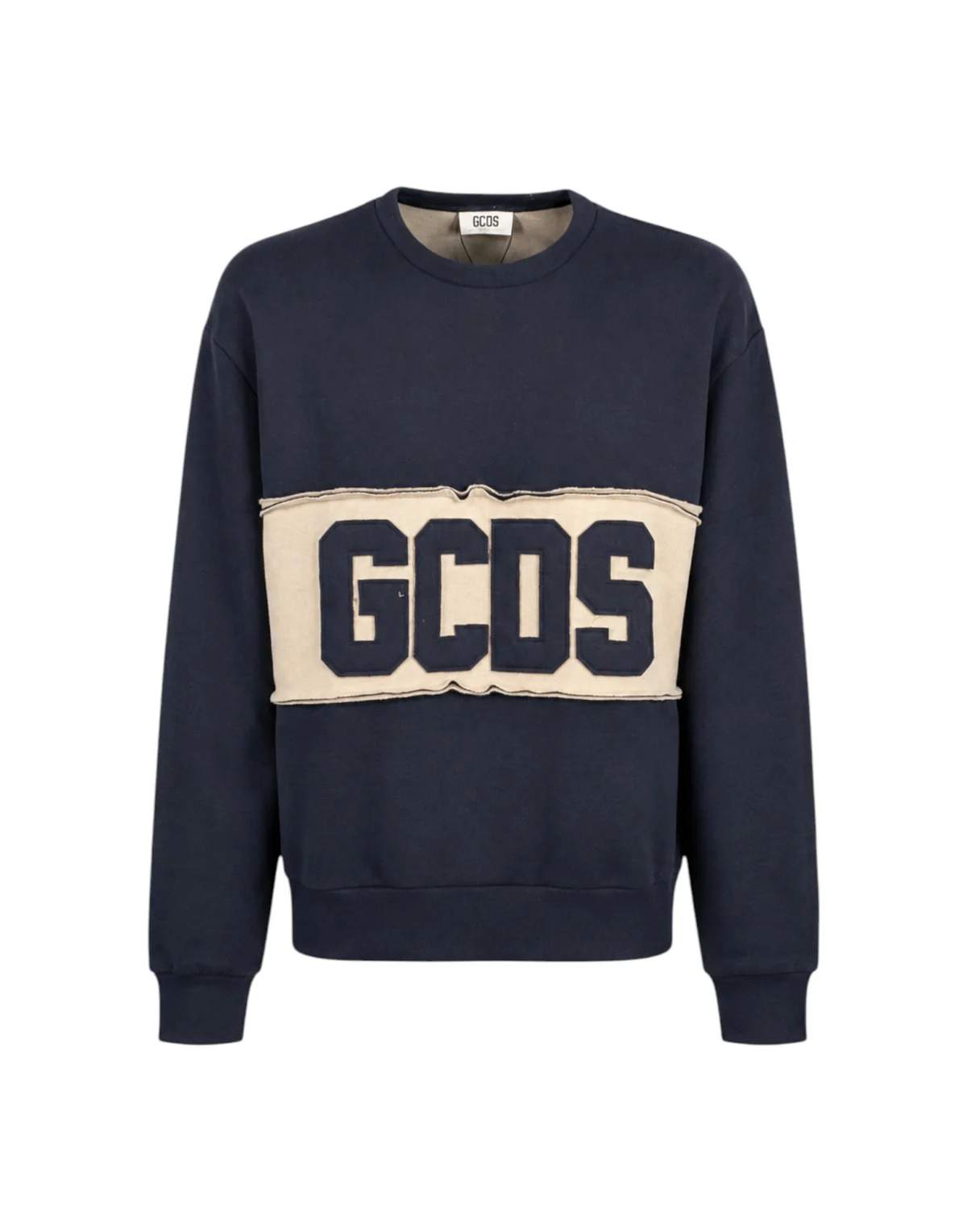 Girocollo GCDS Band Logo Patch Uomo - Blu Scuro/Bone