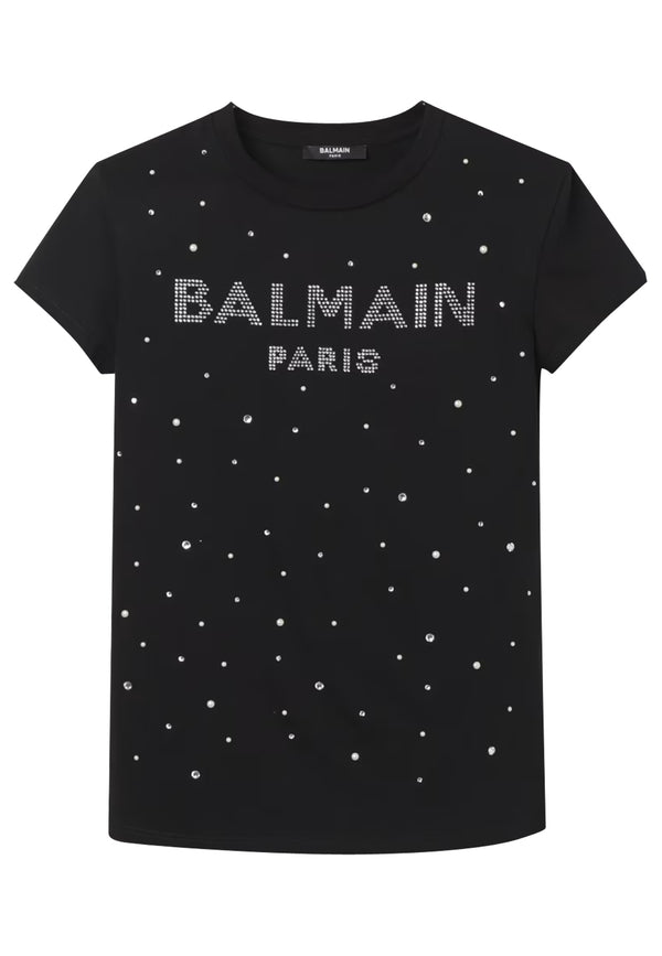 Balmain Black-silgent 유니니스 렉스 티셔츠