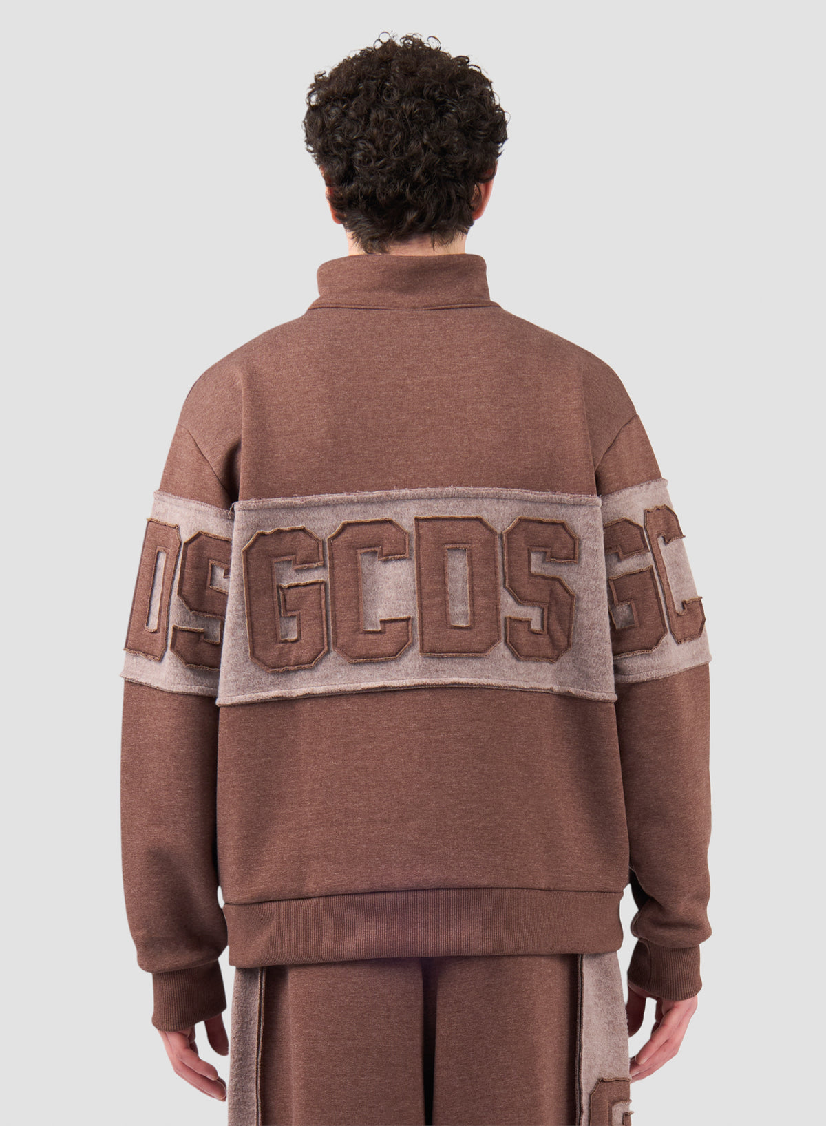 Felpa Half Zip GCDS Band Logo Patch Uomo - Partridge/Marrone | ViaMonte Shop