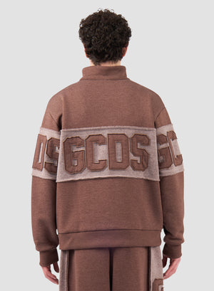 Felpa Half Zip GCDS Band Logo Patch Uomo - Partridge/Marrone | ViaMonte Shop