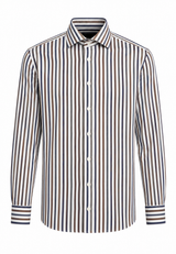 JCMAN Camicia in cotone a righe marroni e blu uomo in cotone