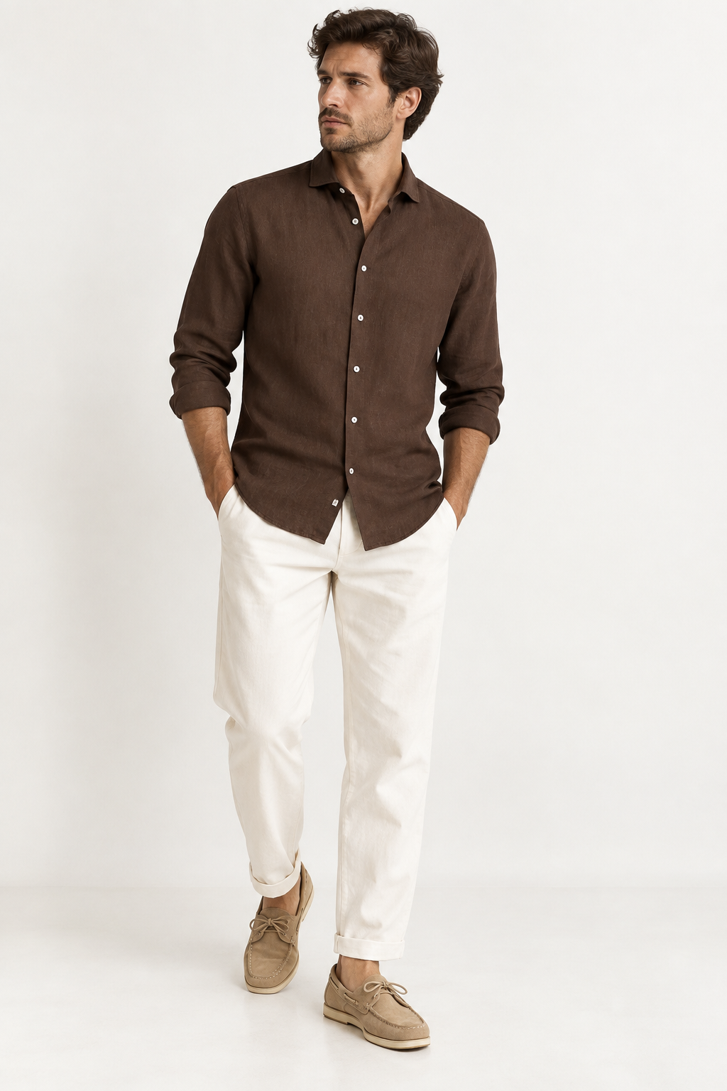 JCMan Camicia uomo marrone in tessuto no stiro performante