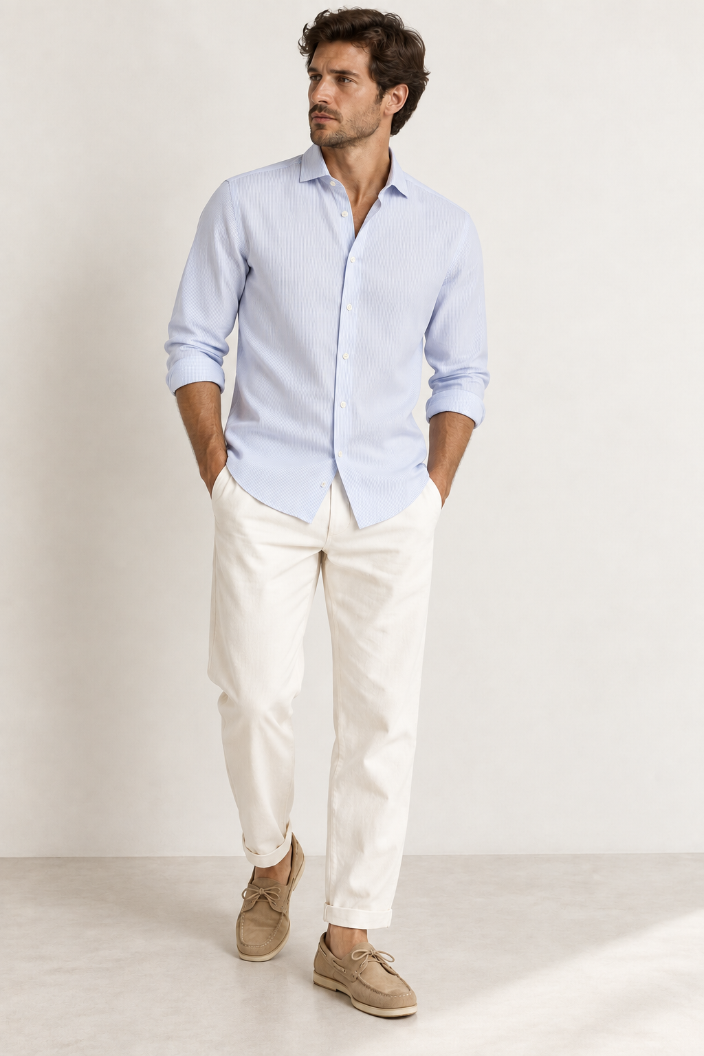 JCMan Camicia in puro cotone uomo a righe azzurra