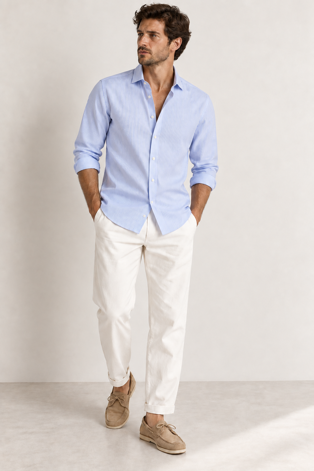 JCMan Camicia uomo tessuto no stiro performante a righe azzurra