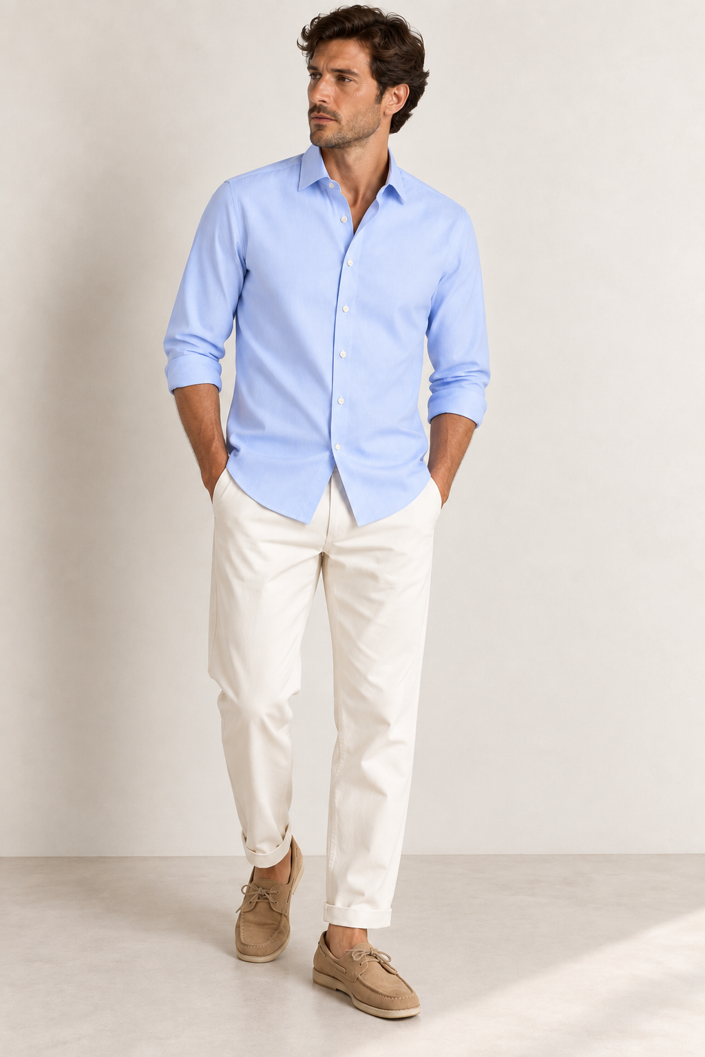 JCMan Camicia uomo azzurra in tessuto no stiro performante