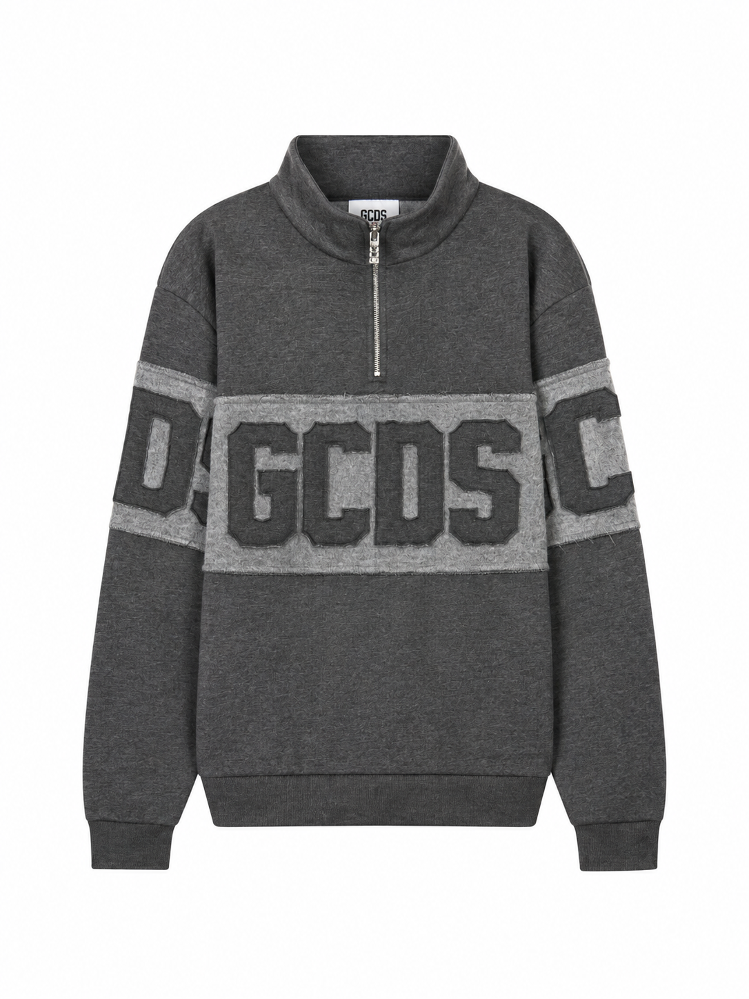 Felpa Half Zip GCDS Band Logo Patch Uomo - Antracite/Grigio