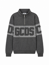 Felpa Half Zip GCDS Band Logo Patch Uomo - Antracite/Grigio
