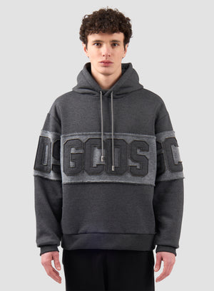 Felpa con Cappuccio GCDS Band Logo Patch Uomo Antracite Grigio - Vista frontale
