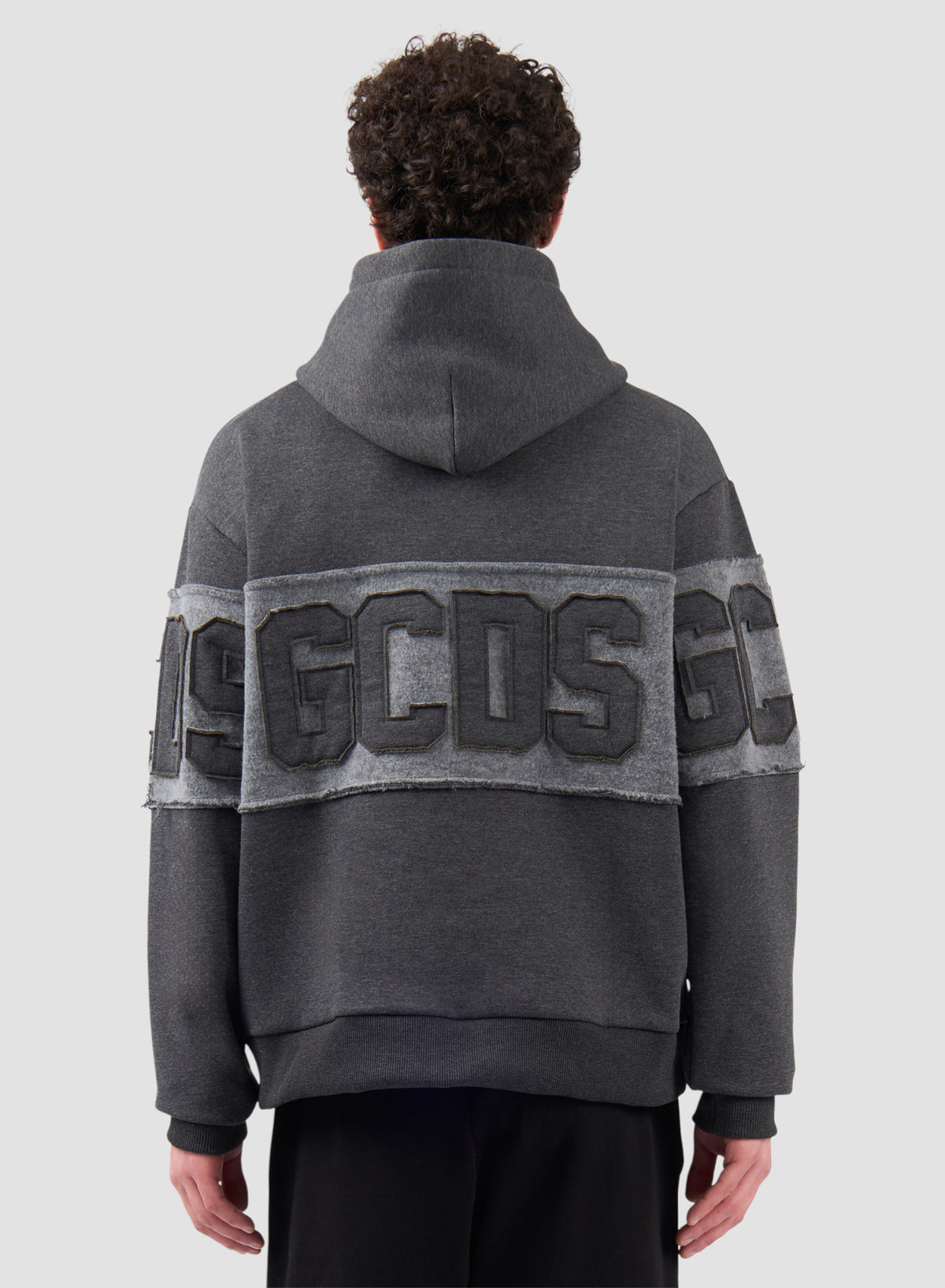 Felpa con Cappuccio GCDS Band Logo Patch Uomo Antracite Grigio - Vista retro