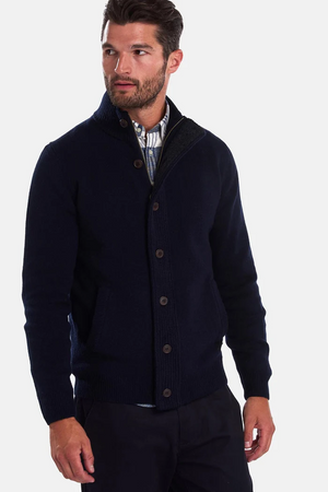 Barbour maglione con Patch e Zip in lana blu | ViaMonte Shop