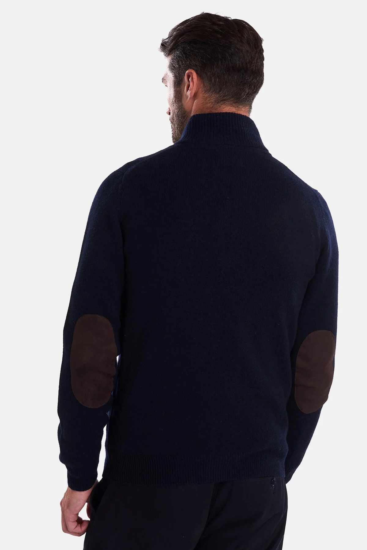 Barbour maglione con Patch e Zip in lana blu | ViaMonte Shop