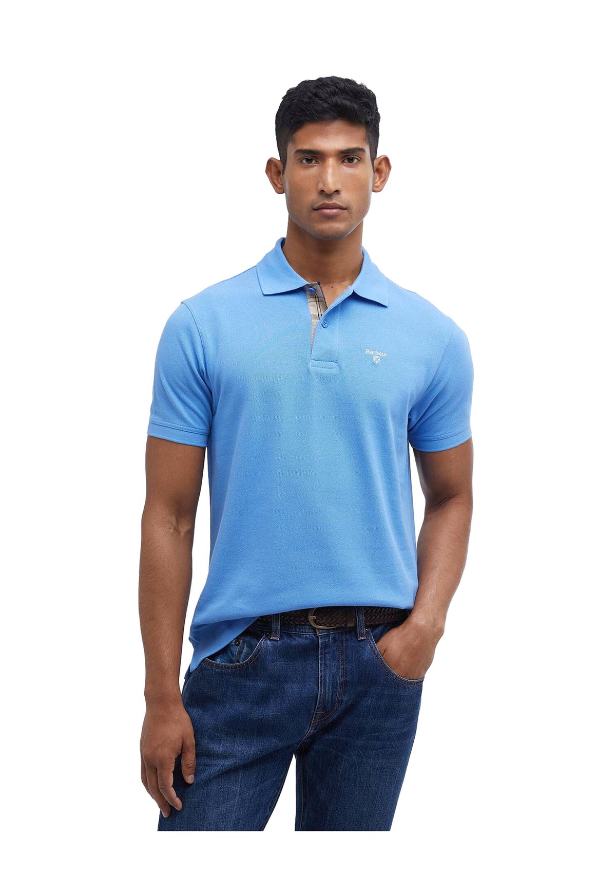 Polo uomo Barbour in pique di cotone azzurra