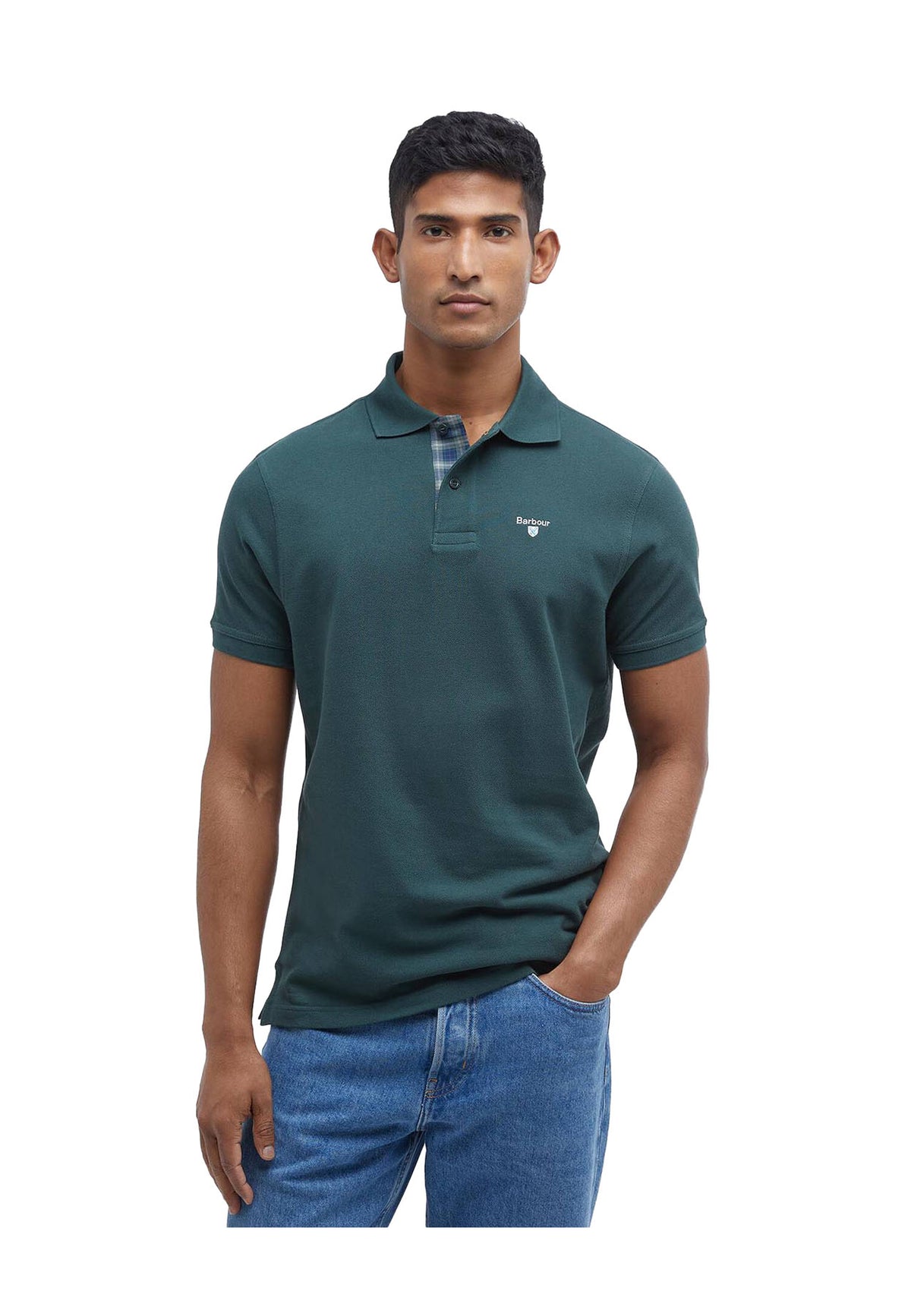Polo uomo Barbour in pique di cotone verde | ViaMonte Shop