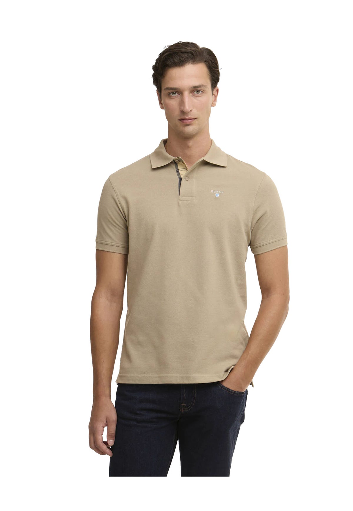 Polo uomo Barbour in pique di cotone beige | ViaMonte Shop