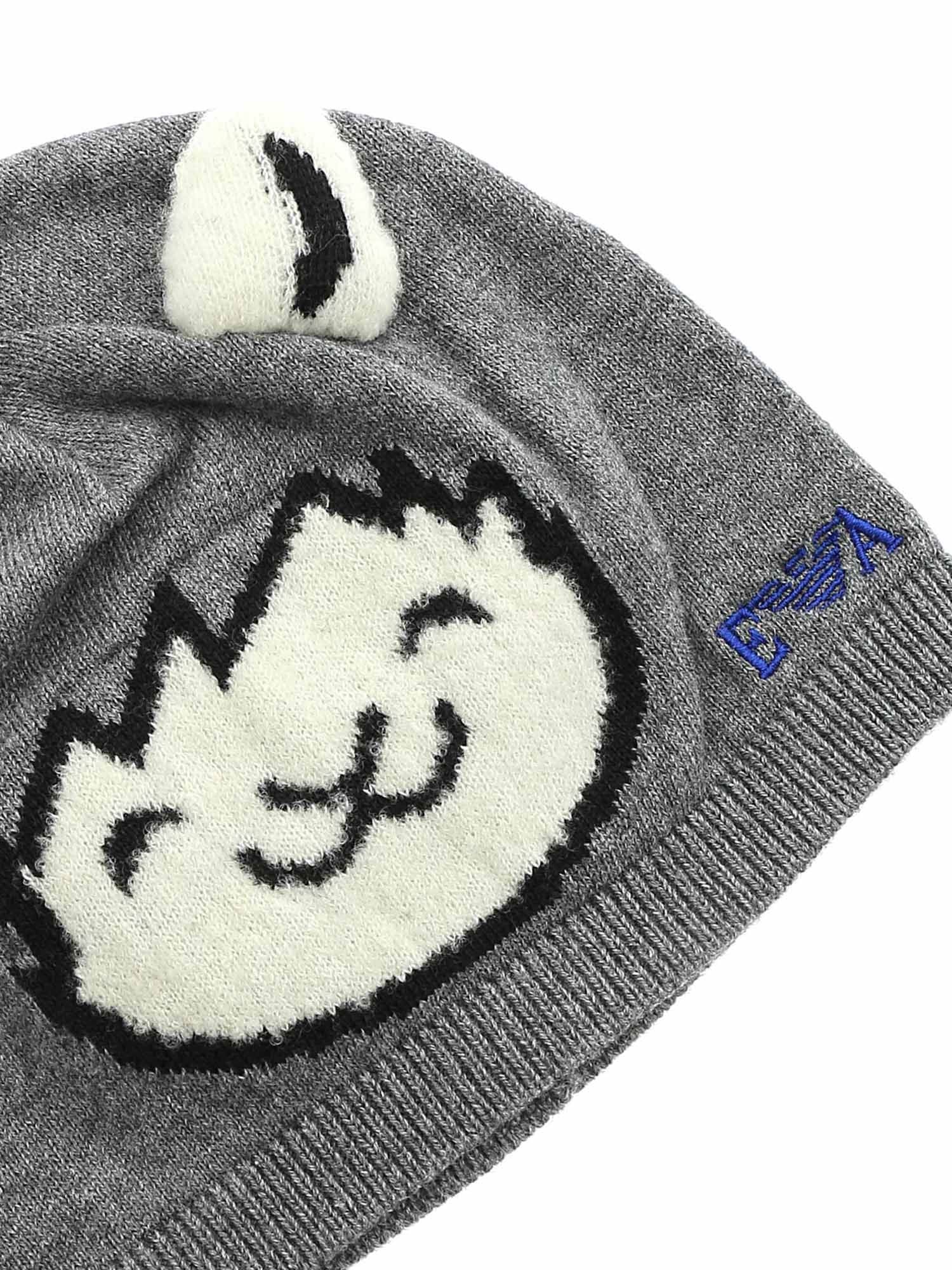 ViaMonte Shop | Emporio Armani cappello grigio neonato con patch in misto lana