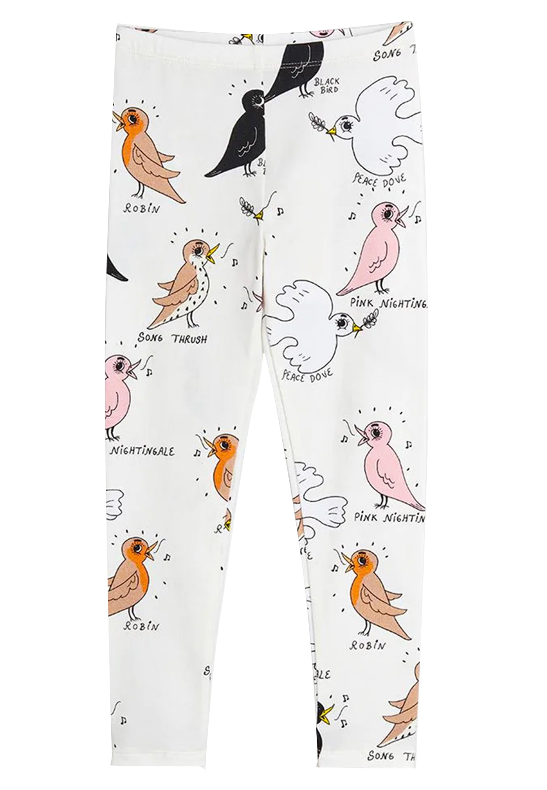 ViaMonte Shop | Mini Rodini bambina leggings bianco con stampa uccelli all over in cotone