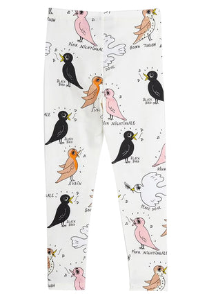 ViaMonte Shop | Mini Rodini bambina leggings bianco con stampa uccelli all over in cotone