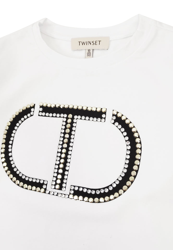 ViaMonte Shop | Twin Set bambina t-shirt bianca in jersey di cotone