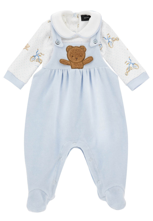 ViaMonte Shop | Monnalisa completo celeste/panna neonato in ciniglia