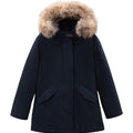 Giubbino bambina Woolrich kids Luxury Arctic Raccoon Parka blu in tessuto Urban Touch