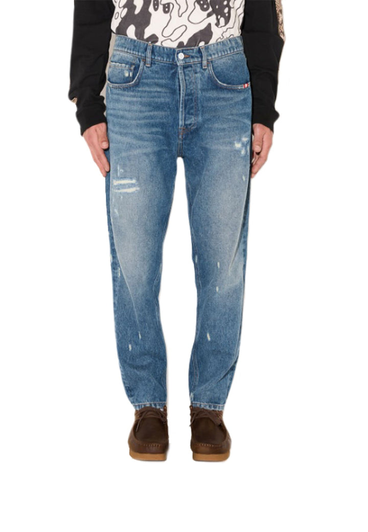 Jeans blu sabbiato con strappi Amish unisex in cotone