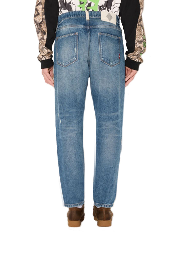 Jeans blu sabbiato con strappi Amish unisex in cotone