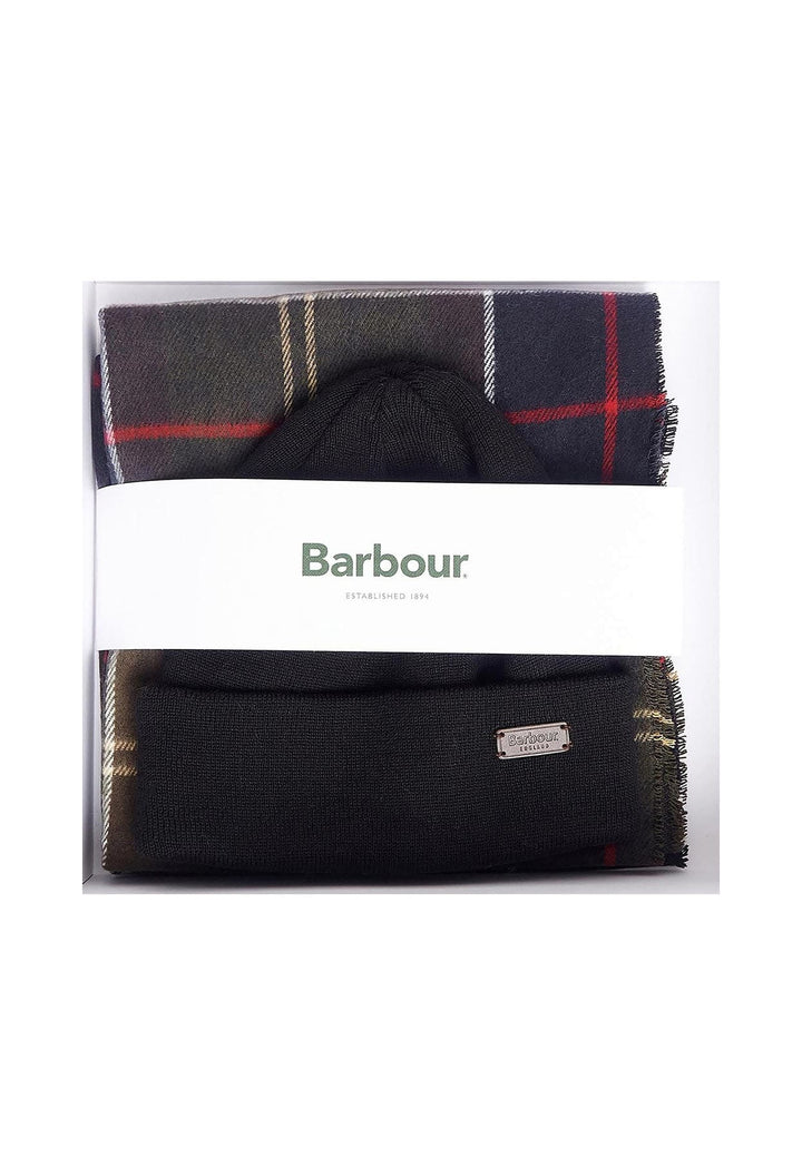 Set regalo cappello e sciarpa verde unisex Barbour in lana