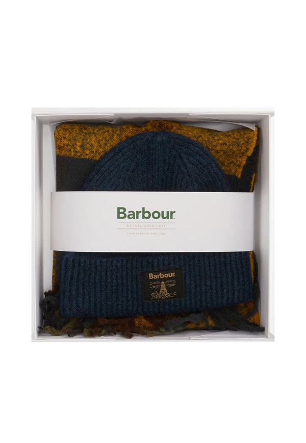 Set regalo cappello e sciarpa blu unisex Barbour in lana