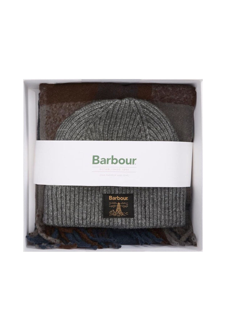 Set regalo cappello e sciarpa grigio unisex Barbour in lana