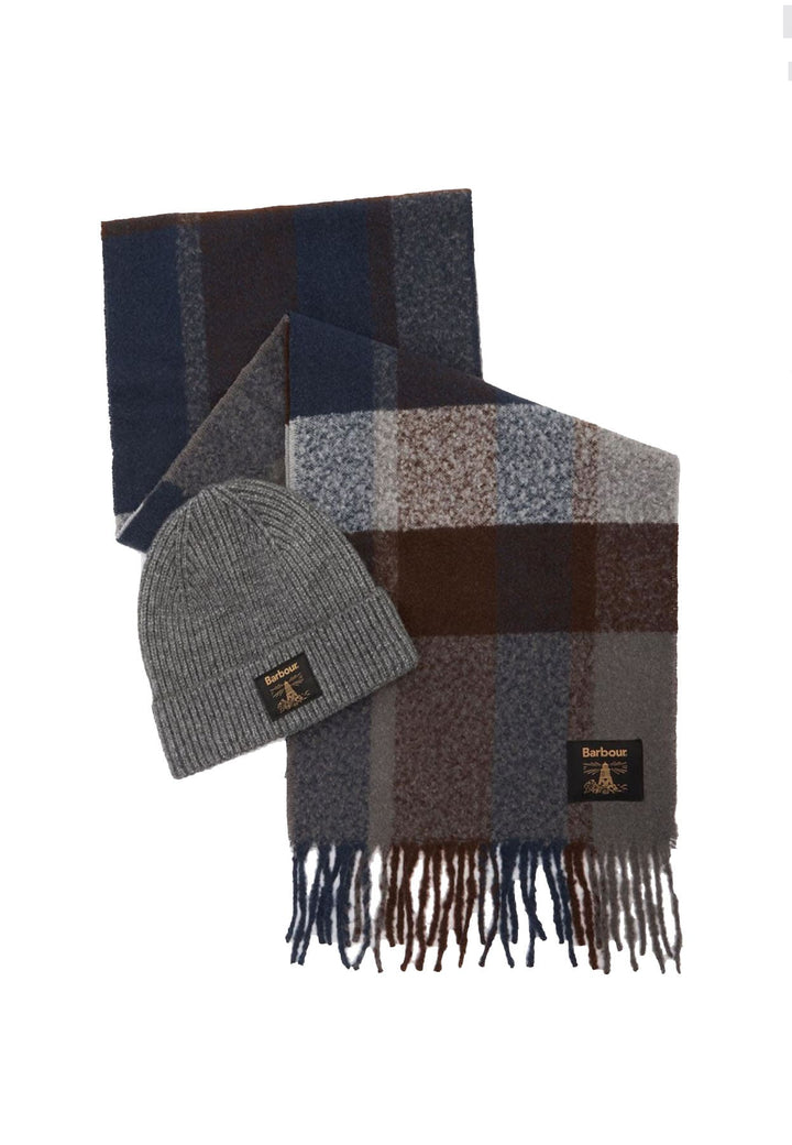 Set regalo cappello e sciarpa grigio unisex Barbour in lana