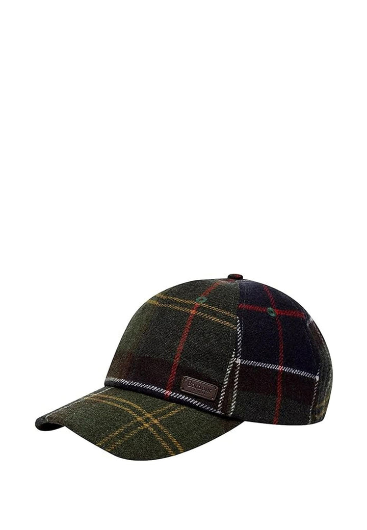 Berretto verde fantasia tartan unisex Barbour in misto lana