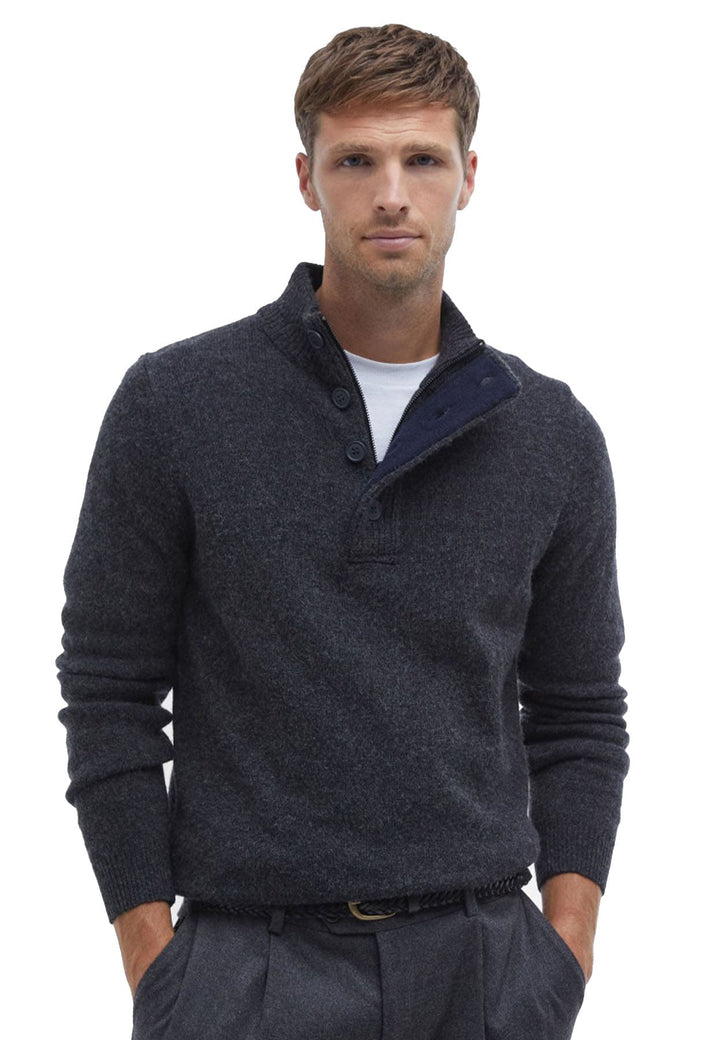 Maglia mezza zip uomo grigia Barbour in lana