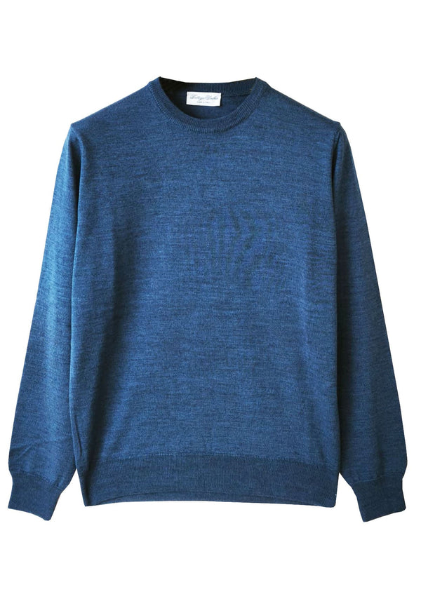 Maglia uomo girocollo blu denim Bottega Umbra in misto lana