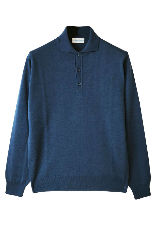 Polo uomo blu denim Bottega Umbra in misto lana