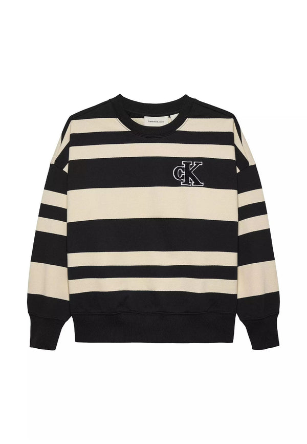 Felpa bambino Calvin Klein Jeans nera/crema in cotone