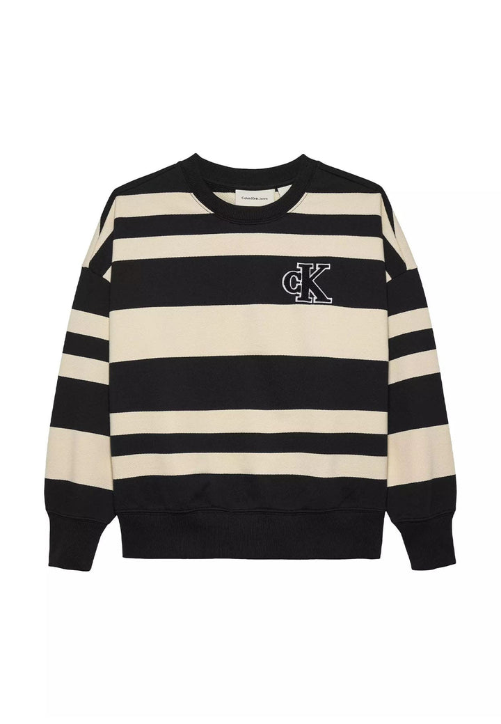Felpa bambino Calvin Klein Jeans nera/crema in cotone
