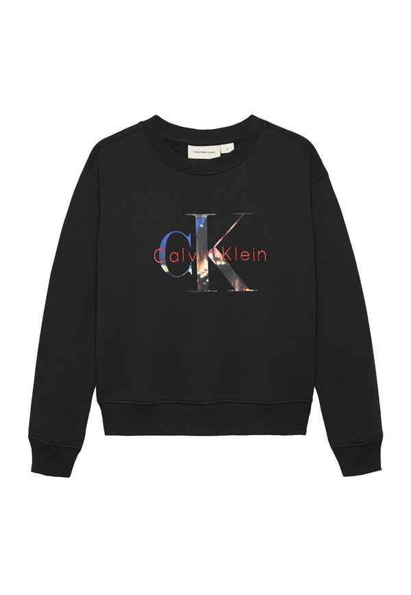 Felpa bambino Calvin Klein Jeans nera in cotone