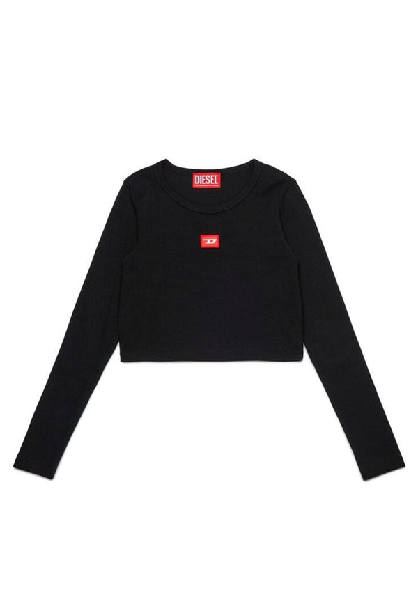 T- shirt bambina Diesel Kid nera in jersey di cotone