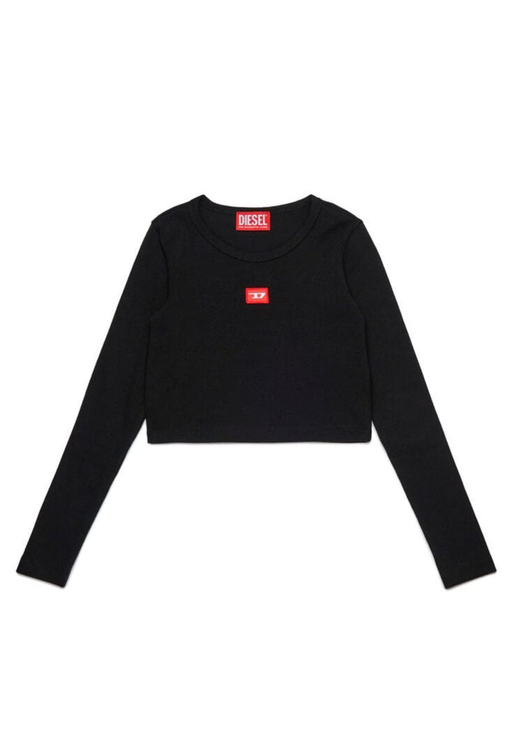 T- shirt bambina Diesel Kid nera in jersey di cotone