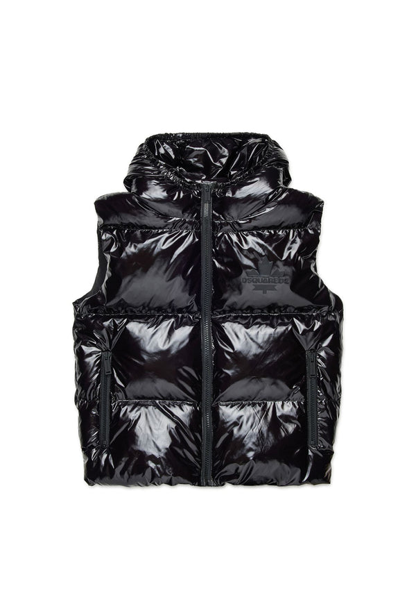 Gilet bambino Dsquared2 nero in nylon lucido