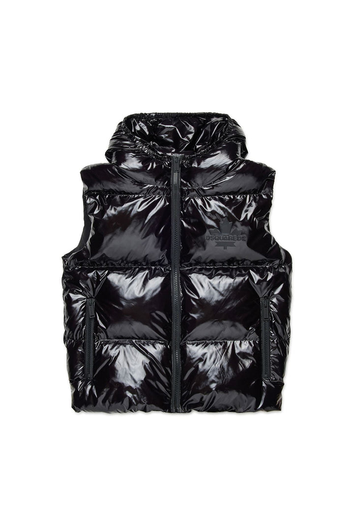 Gilet bambino Dsquared2 nero in nylon lucido