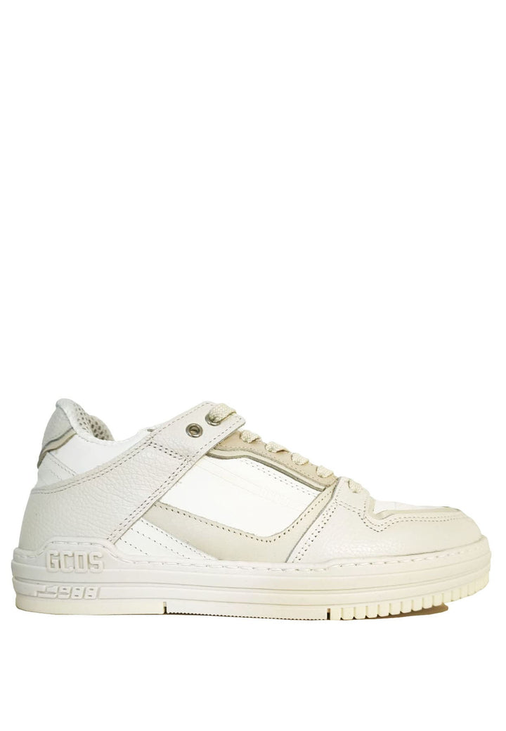 Sneakers GCDS unisex bianche e beige in misto pelle