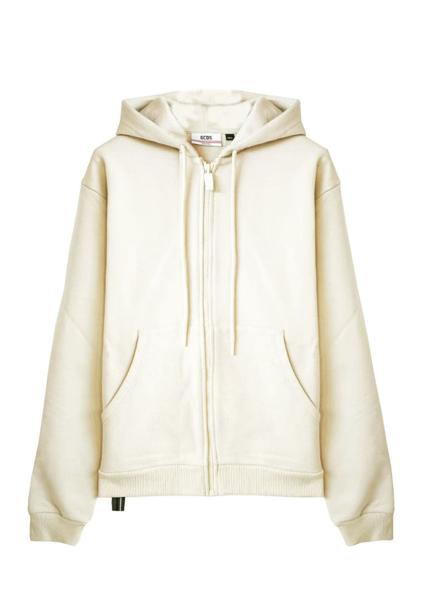 Felpa zip e cappuccio unisex beige GCDS in cotone