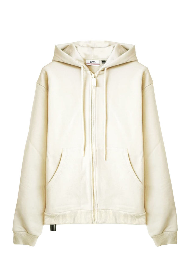 Felpa zip e cappuccio unisex beige GCDS in cotone