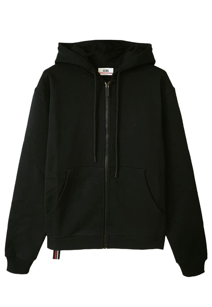 Felpa zip e cappuccio unisex nera GCDS in cotone