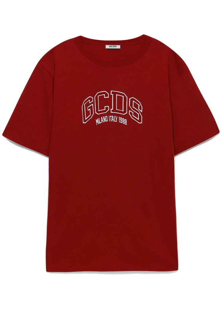 T-shirt GCDS unisex bordeaux in cotone piquet
