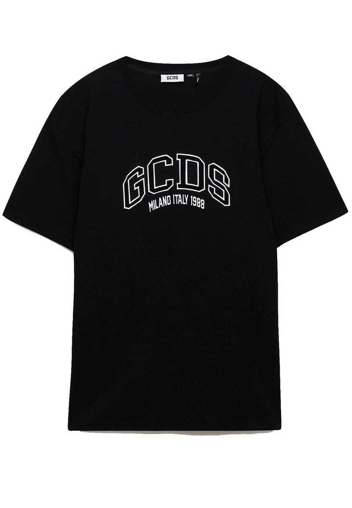 T-shirt GCDS unisex nera in cotone piquet