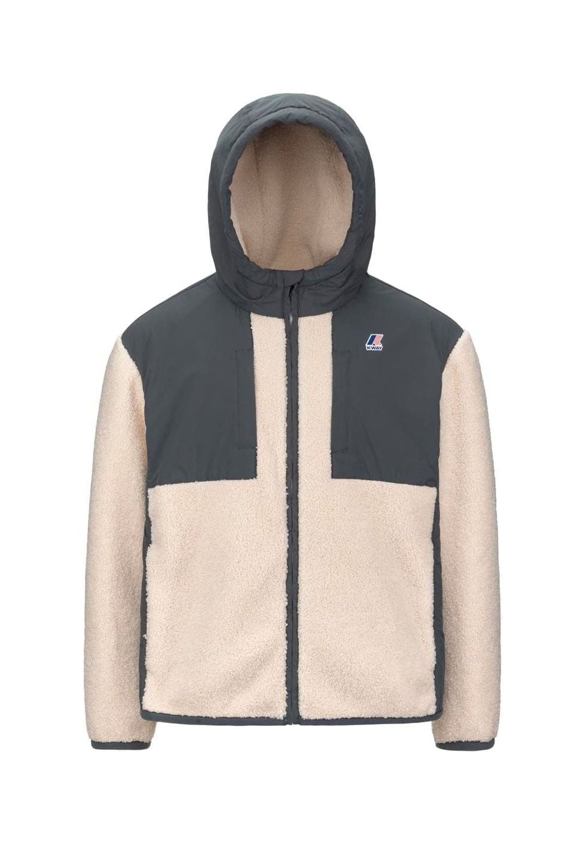 Giacca bambino K-Way P. Samson 4.0 orsetto panna e verde in tessuto sherpa