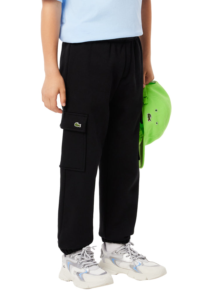Pantalone sportivo bambino Lacoste nero in felpa di cotone